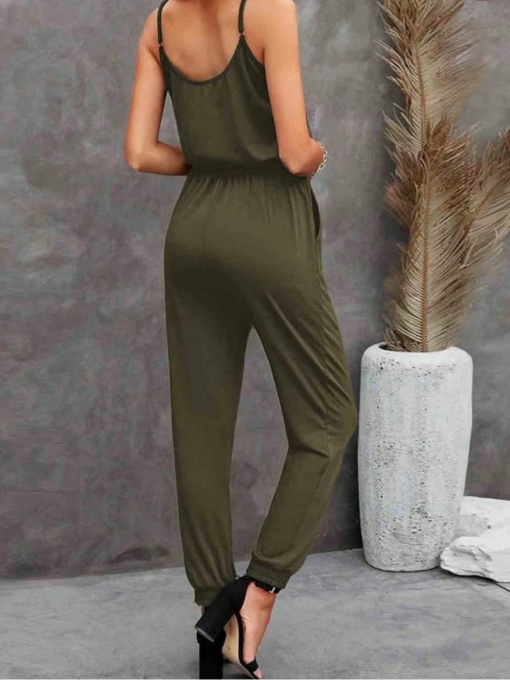 Olivaceous green satin jumpsuit - medium